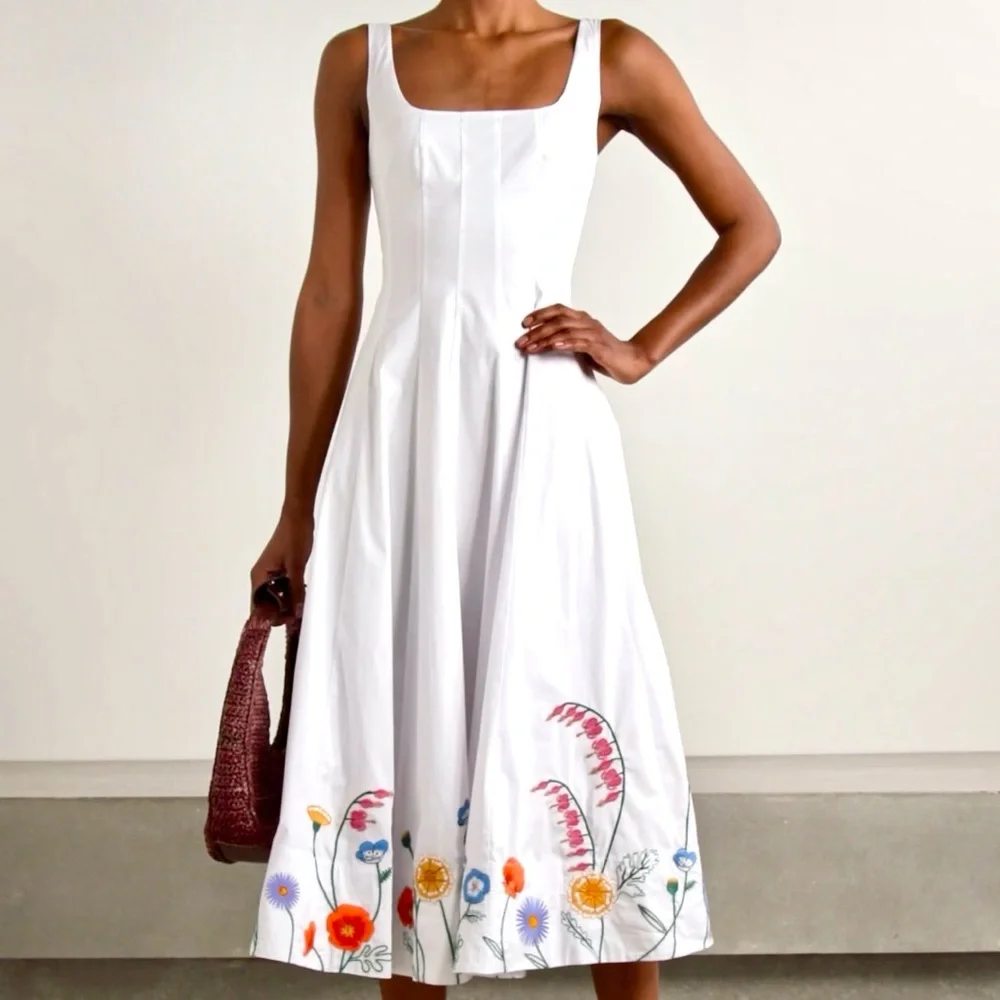 NWT Staud Wells Embroidered Midi Dress White Seed Shop - Picture 3 of 16